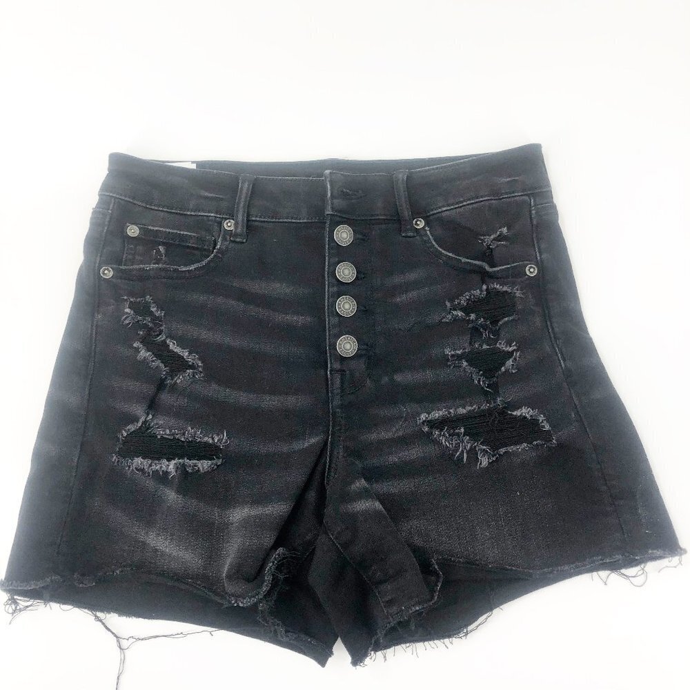 ✅ AMERICAN‎ EAGLE SUPER HI-RISE SHORTIE BLACK SIZE 8